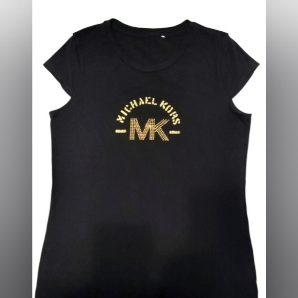 Michael Kors Women's Black Studded Logo Tee Shirt